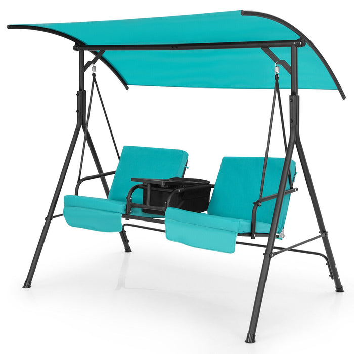 Porch Swing Chair with Adjustable Canopy-Turquoise