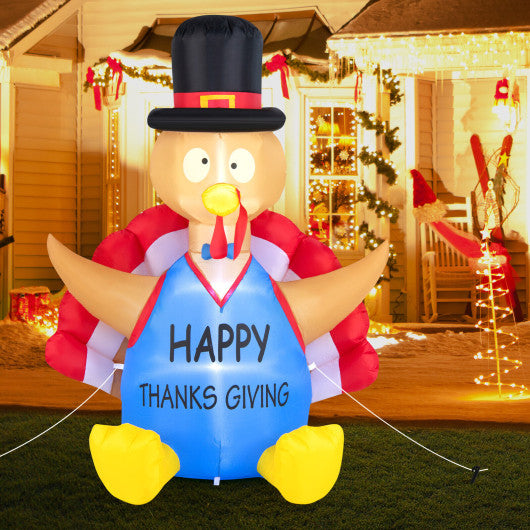 6 Feet Thanksgiving Inflatable Turkey Harvest Day Decoration with Lights for Lawn