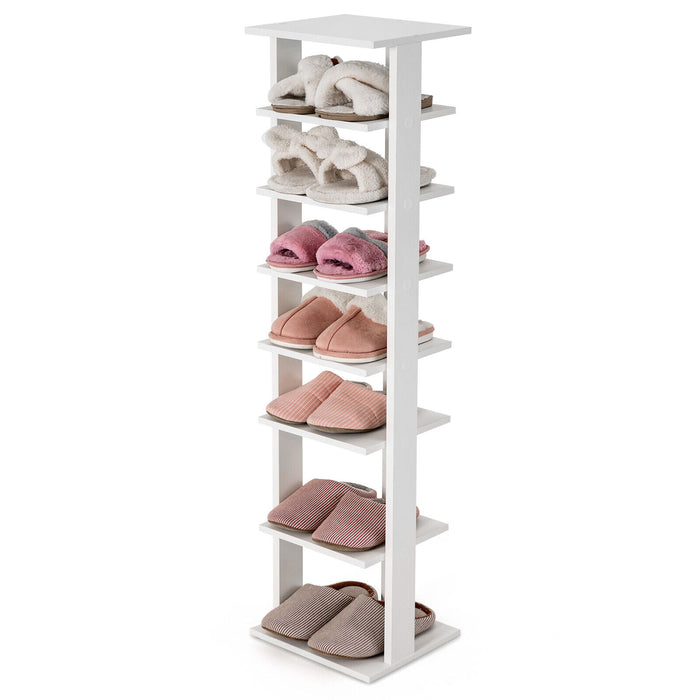 7-Tier Slim Wooden Vertical Shoe Rack for Entryway-White