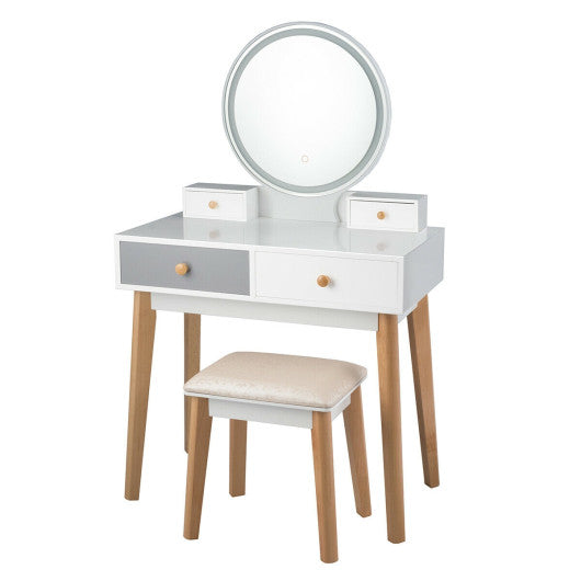 Makeup Dressing Table with 4 Drawers and Lighted Mirror