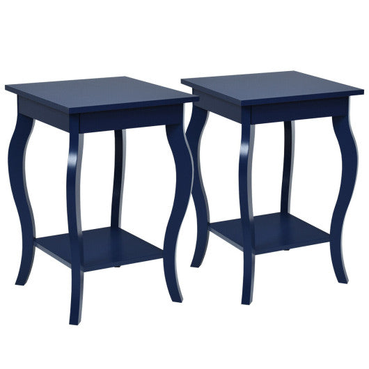 Set of 2 Side Table Sofa Table Night Stand with Shelf-Blue