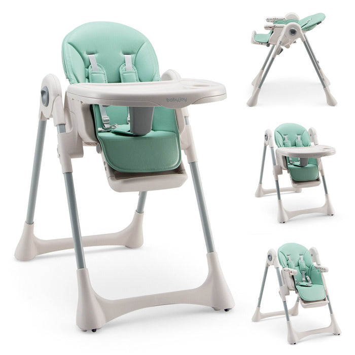 Baby Folding High Chair Dining Chair with Adjustable Height and Footrest-Green