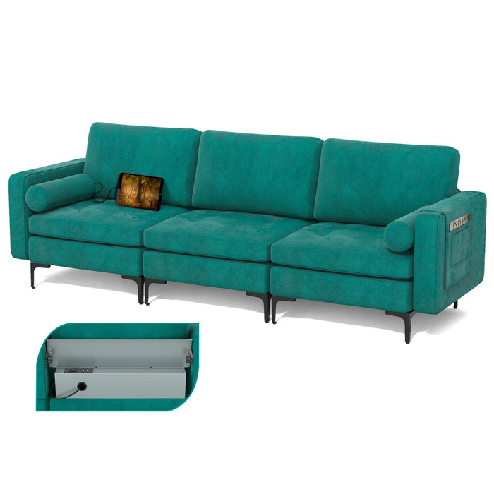 Modular 1/2/3/4-Seat L-Shaped Sectional Sofa Couch with Socket USB Port-3-Seat with USB port