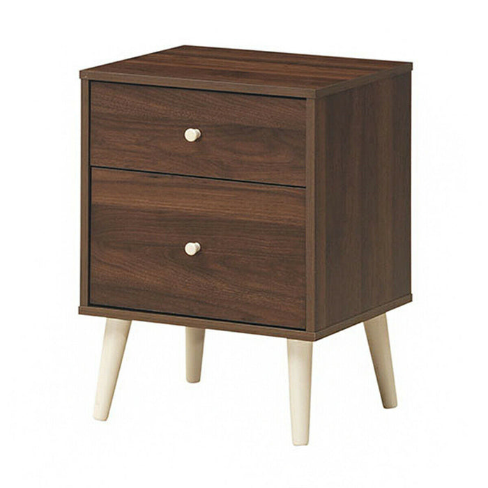 2-Drawer Nightstand Beside End Side Table with Rubber Legs-Brown