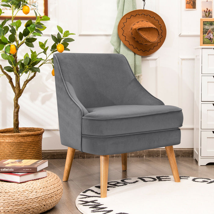 Mid Century Velvet Accent Chair with Rubber Wood Legs for Bedroom-Gray