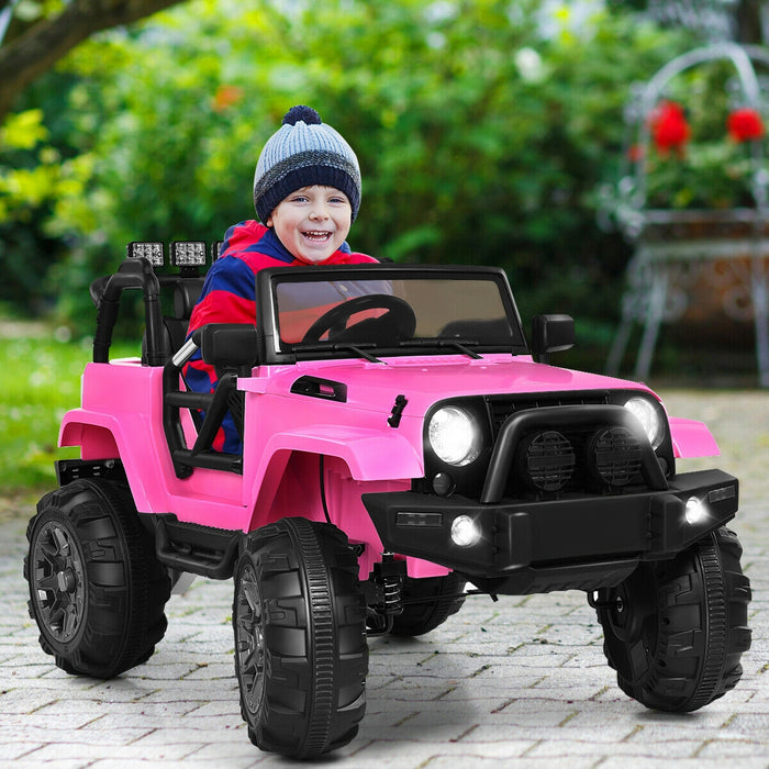 12V Kids Remote Control Riding Truck Car with LED Lights-Pink