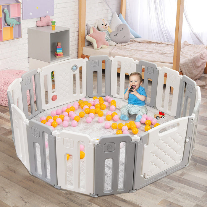 16 Panels Baby Safety Playpen with Drawing Board-Gray