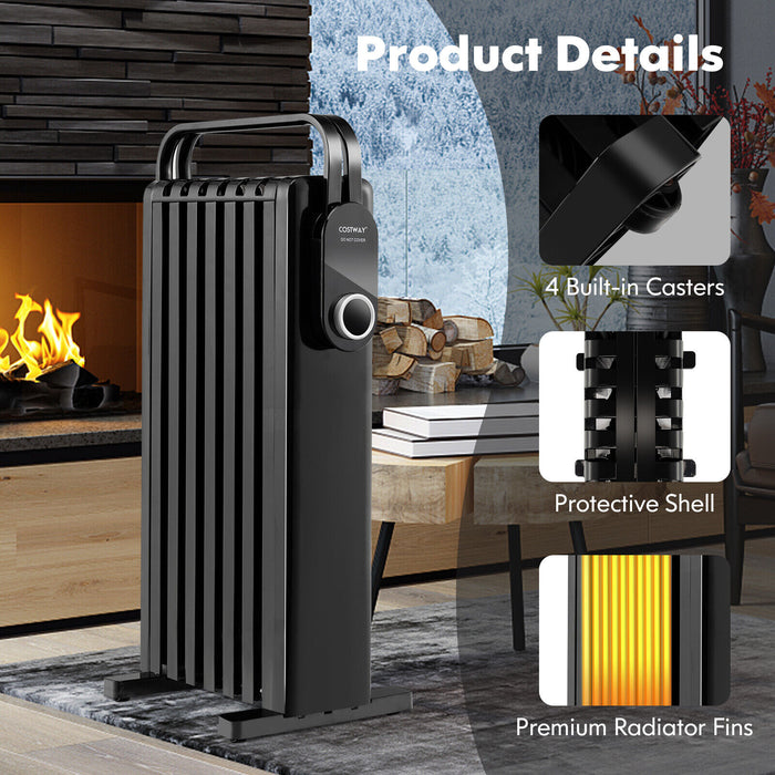 1500W Electric Space Heater Oil Filled Radiator Heater with Foldable Rack-Black