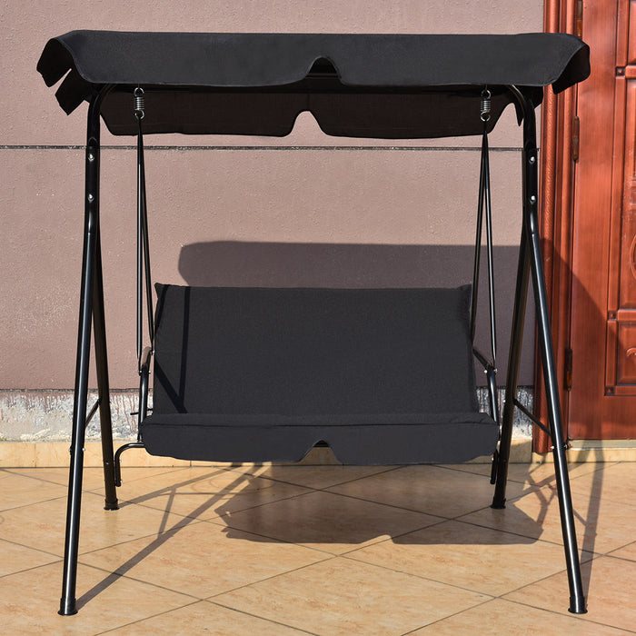 Loveseat Cushioned Patio Steel Frame Swing Glider -Black