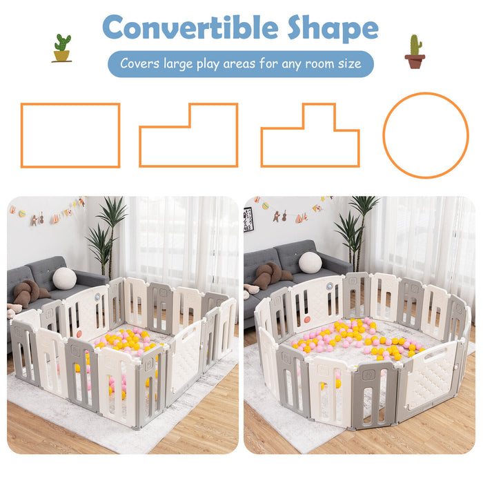 16 Panels Baby Safety Playpen with Drawing Board-Gray