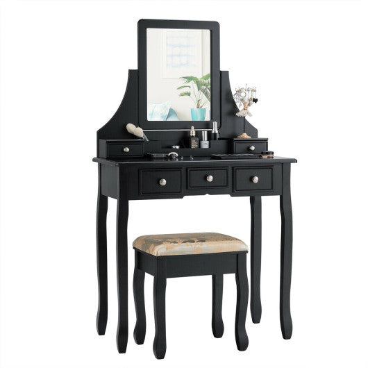 5 Drawers Removable Box Makeup Dressing Vanity Set-Black