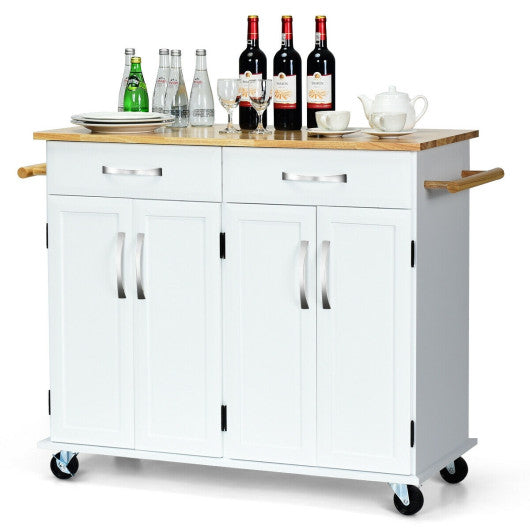 Wood Top Rolling Kitchen Trolley Island Cart Storage Cabinet-White