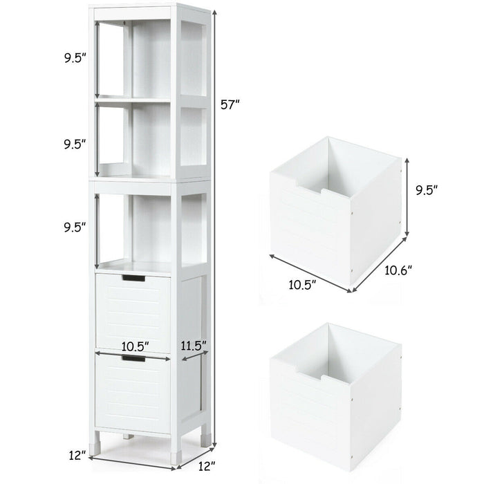 5-Tier Multifunctional Bathroom Floor Cabine Storage with 2 Drawers