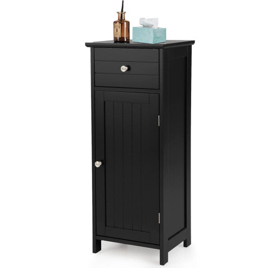 Wooden Bathroom Floor Storage Cabinet with Drawer and Shelf-Black