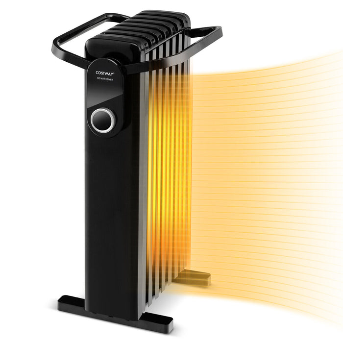 1500W Electric Space Heater Oil Filled Radiator Heater with Foldable Rack-Black