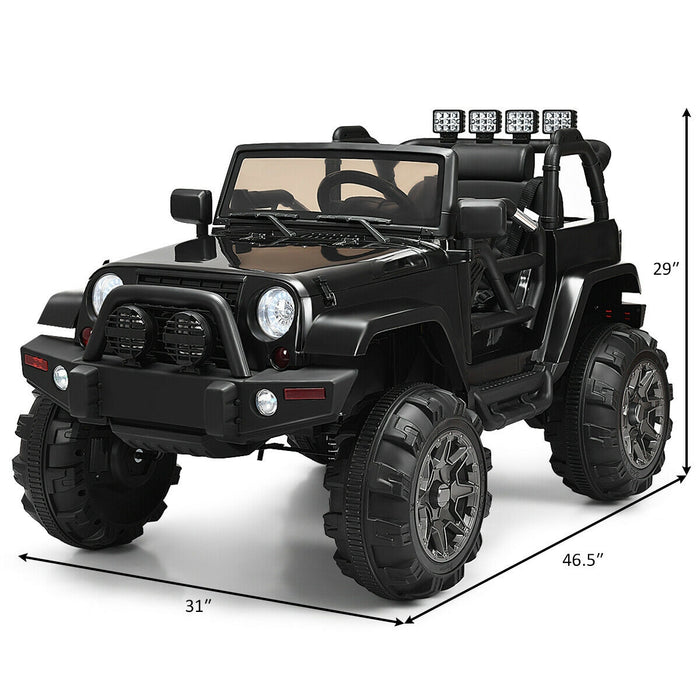 12V Kids Remote Control Riding Truck Car with LED Lights-Black