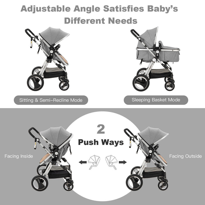 Folding Aluminum Baby Stroller Baby Jogger with Diaper Bag-Gray