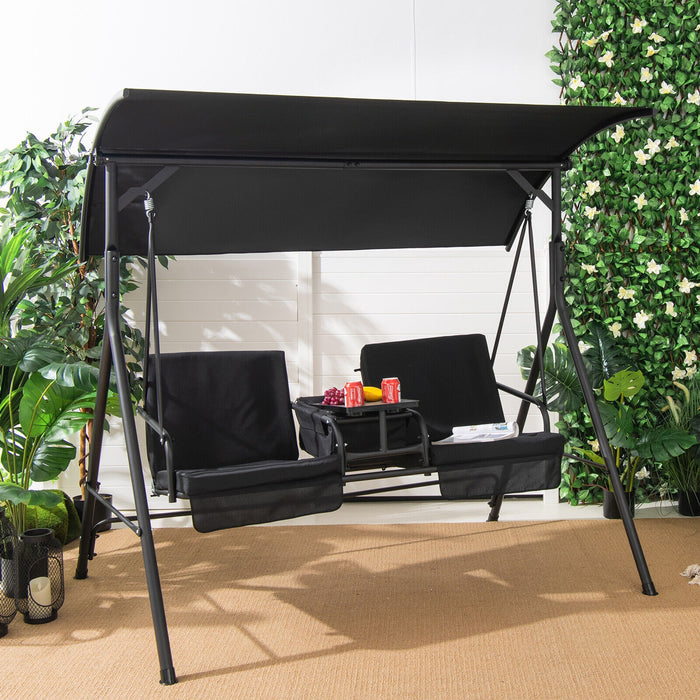 Porch Swing Chair with Adjustable Canopy-Black