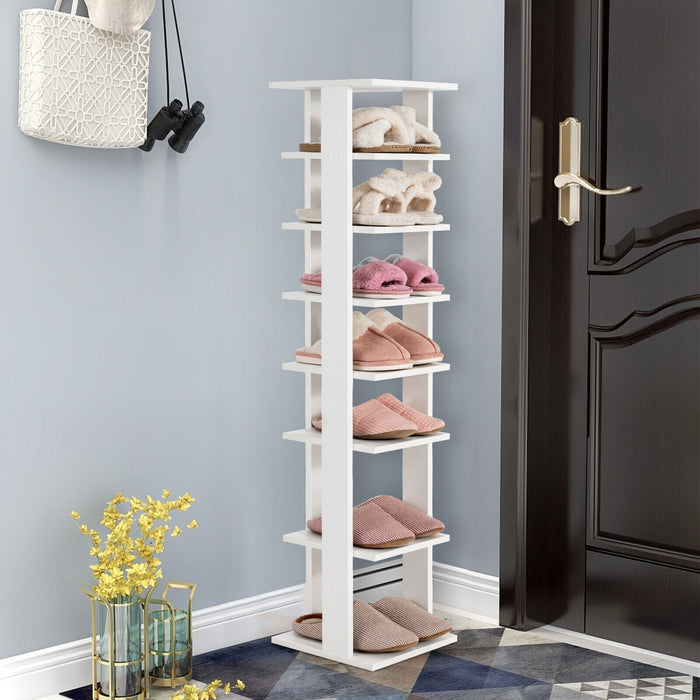 7-Tier Slim Wooden Vertical Shoe Rack for Entryway-White