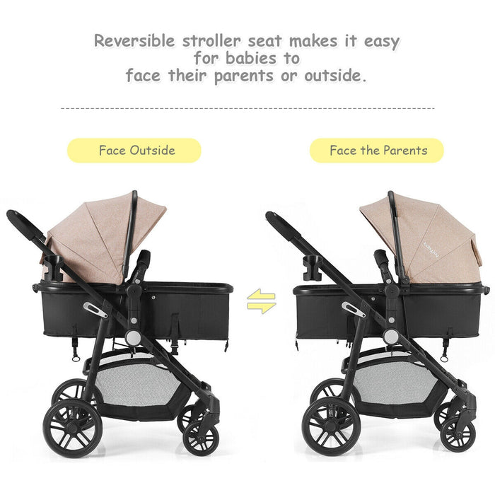 2-in-1 Foldable Pushchair Newborn Infant Baby Stroller-Coffee