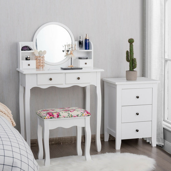 Makeup Vanity Table Set Girls Dressing Table with Drawers Oval Mirror-White