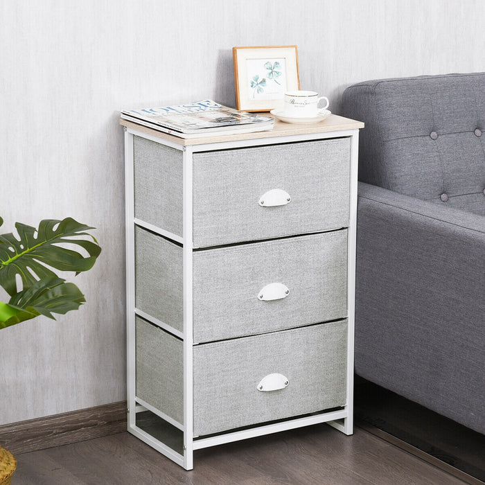 Nightstand Side Table Storage Tower Dresser Chest with 3 Drawers-Gray