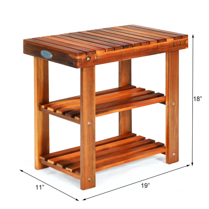 3-Tier Wood Shoe Rack 19' Shoe Bench Boots Organizer