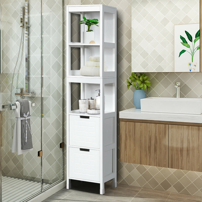 5-Tier Multifunctional Bathroom Floor Cabine Storage with 2 Drawers