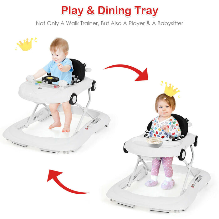 2-in-1 Foldable Baby Walker with Music Player and Lights-White