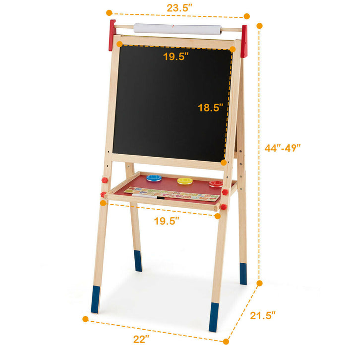 All-in-One Wooden Height Adjustable Kid's Art Easel with Magnetic Stickers and Paper