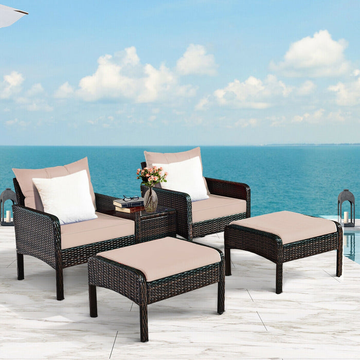 5 Pcs Patio Rattan Wicker Sofa Furniture Set