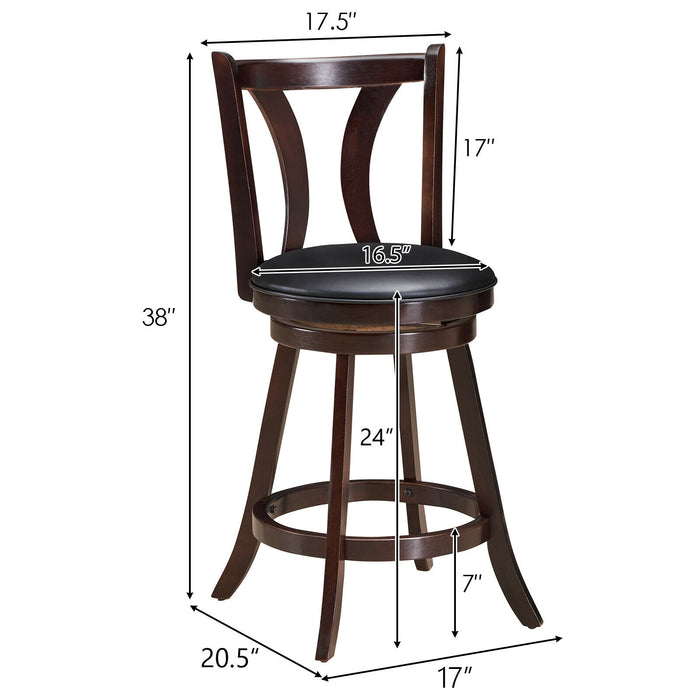 Set of 2 Swivel Bar stool 24 Inch Counter Height Leather Padded Dining Kitchen Chair-24 Inch