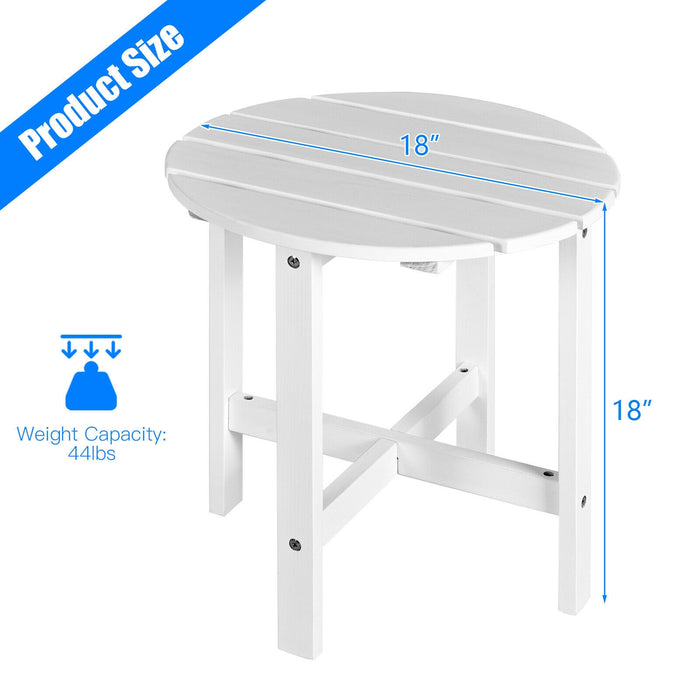 18 Inch Patio Round Side Wooden Slat End Coffee Table for Garden-White