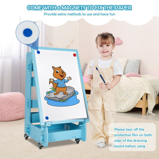 Multifunctional Kids' Standing Art Easel with Dry-Erase Board -Blue