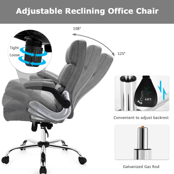 Adjustable Swivel Office Chair with High Back and Flip-up Arm for Home and Office-Gray