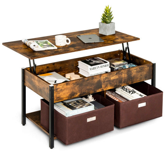 Lift Top Coffee Table Central Table with Drawers and Hidden Compartment for Living Room-Rustic Brown