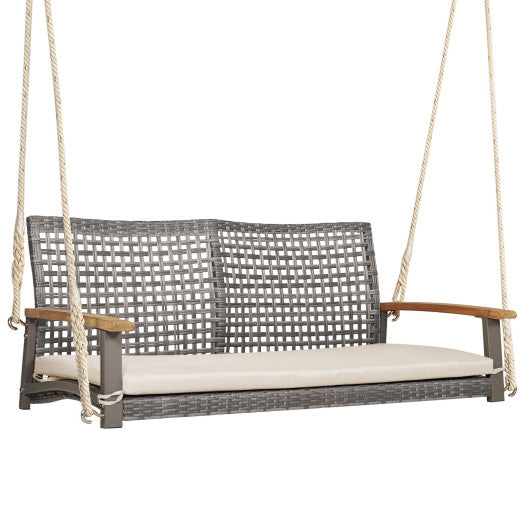 2-Person Patio Wicker Hanging Swing Chair-Off White