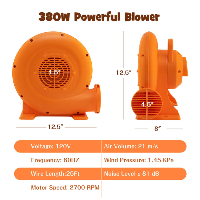 380W Air Blower (0.5HP) for Inflatables with 25 feet Wire and GFCI Plug