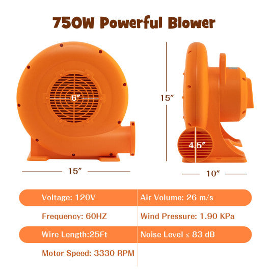 680W Air Blower (1.0HP) for Inflatables with 25 feet Wire and GFCI Plug