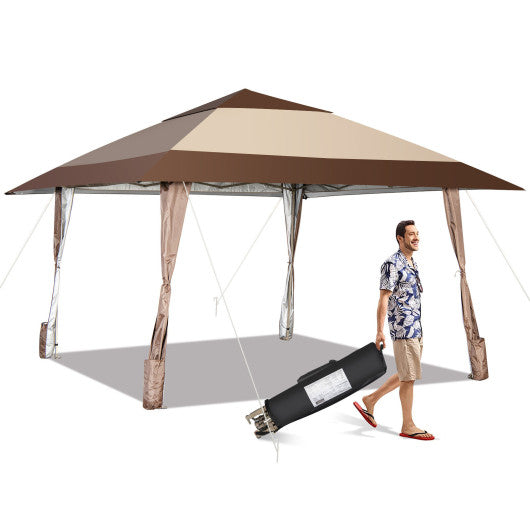 13 x 13 Feet Pop-Up Patio Gazebo with Wheels-Coffee