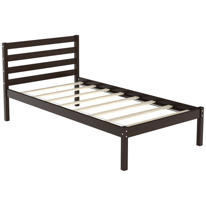 Twin Size Wood Platform Bed Frame with Headboard