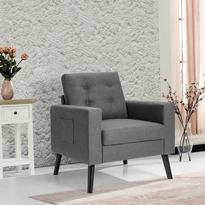 Mid-Century Upholstered Armchair Club Chair with Rubber Wood Legs-Gray