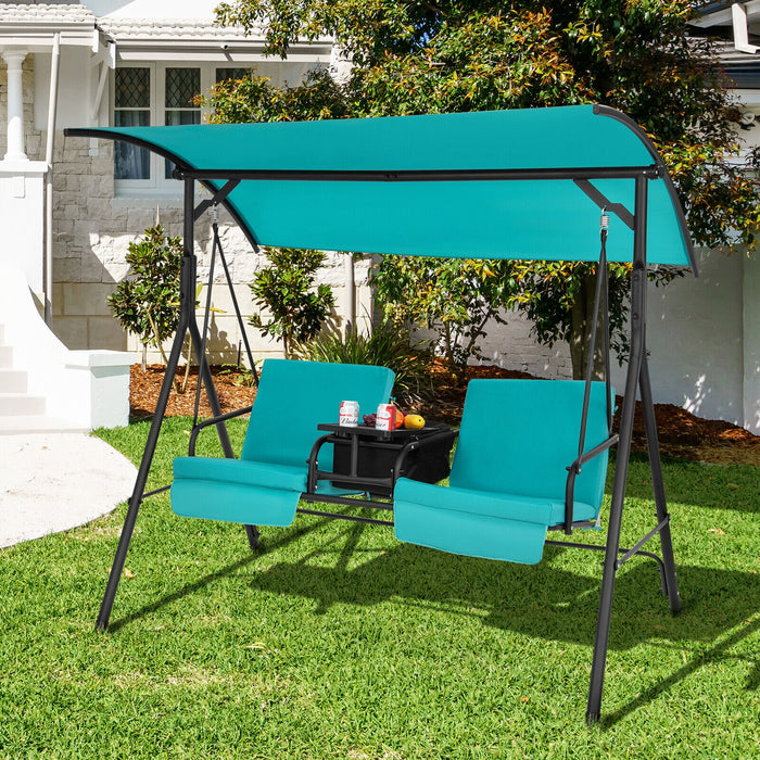 Porch Swing Chair with Adjustable Canopy-Turquoise