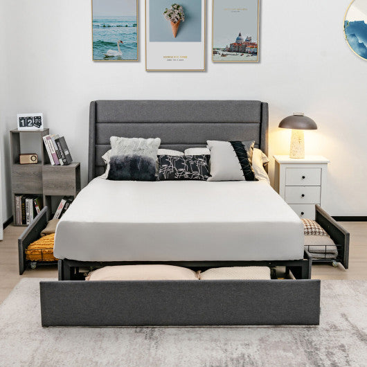 Upholstered Platform Bed Frame with 3 Storage Drawers-Full Size