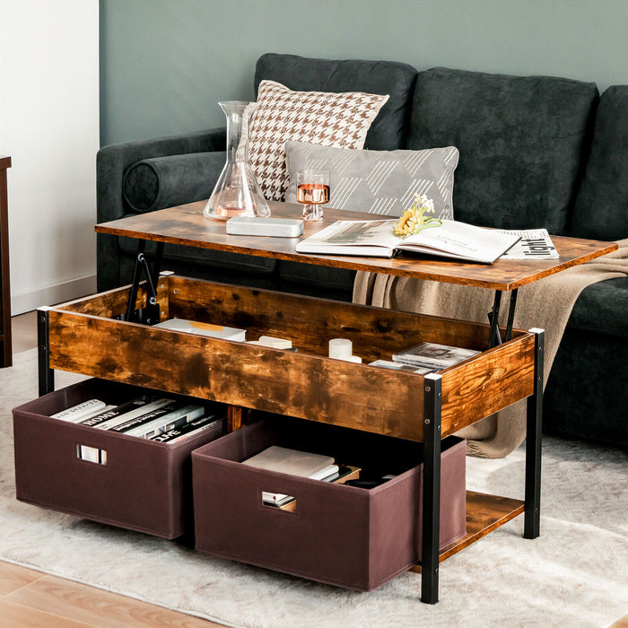 Lift Top Coffee Table Central Table with Drawers and Hidden Compartment for Living Room-Rustic Brown