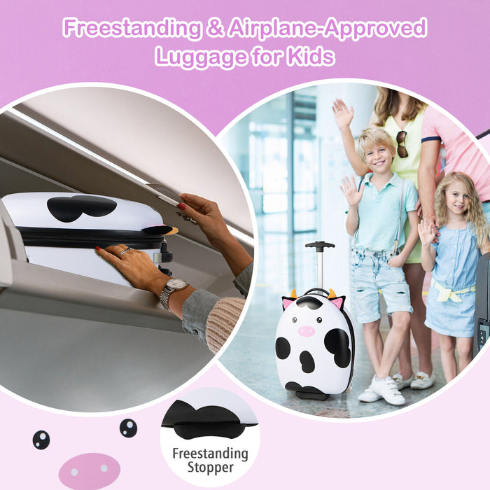 16 Inch Kids Rolling Luggage with 2 Flashing Wheels and Telescoping Handle-Black & White