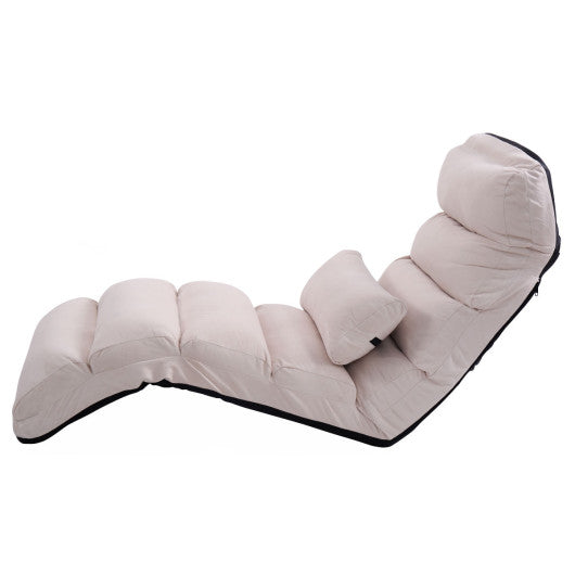 Folding Lazy Sofa Chair Stylish Sofa Couch Beds Lounge Chair W/Pillow-Beige