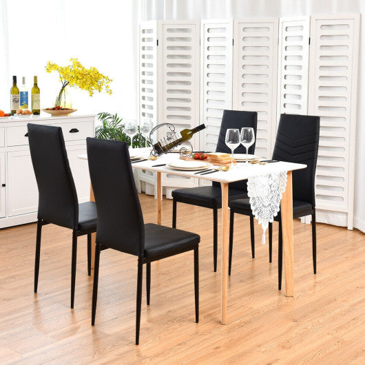 Set of 4 High Back Dining Chairs with PVC Leather and Non-Slip Feet Pads