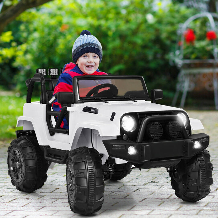 12V Kids Remote Control Riding Truck Car with LED Lights-White