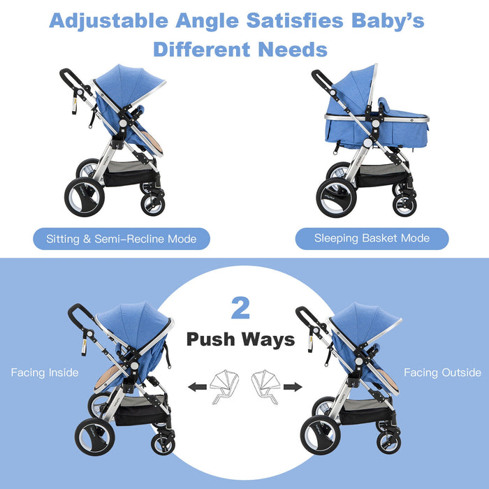 Folding Aluminum Baby Stroller Baby Jogger with Diaper Bag-Blue